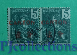 S786- FRENCH INDOCHINA CANTON 1907 OVERPRINTED 5c IN COPPIA - COUPLE USATI - USED - Used Stamps