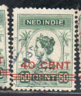 DUTCH INDIA INDIE INDE NEDERLANDS HOLLAND OLANDESE NETHERLANDS INDIES 1922 SURCHARGED WILHELMINA 40c On 50c USED USATO - Nederlands-Indië