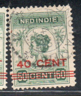 DUTCH INDIA INDIE INDE NEDERLANDS HOLLAND OLANDESE NETHERLANDS INDIES 1922 SURCHARGED WILHELMINA 40c On 50c USED USATO - Nederlands-Indië