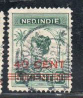 DUTCH INDIA INDIE INDE NEDERLANDS HOLLAND OLANDESE NETHERLANDS INDIES 1922 SURCHARGED WILHELMINA 40c On 50c USED USATO - Nederlands-Indië