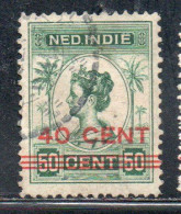 DUTCH INDIA INDIE INDE NEDERLANDS HOLLAND OLANDESE NETHERLANDS INDIES 1922 SURCHARGED WILHELMINA 40c On 50c USED USATO - Nederlands-Indië