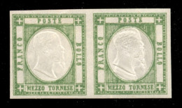 Antichi Stati Italiani - Napoli - 1861 - Mezzo Tornese (17fa) Con Tripla Effigie In Coppia Col Normale (17) - Gomma Inte - Otros & Sin Clasificación