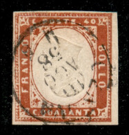 Antichi Stati Italiani - Sardegna - 40 Cent (16Ac) Con Effige Capovolta - Usato - Cert. Colla + Cert. Diena - Autres & Non Classés