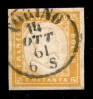 Antichi Stati Italiani - Sardegna - 1861 - 80 Cent Giallo Arancio (17C) Usato A Torino - Molto Bello - G. Bottacchi + Ce - Other & Unclassified