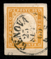 Antichi Stati Italiani - Sardegna - 1862 - 80 Cent Arancio Carico (17D) Su Frammento - Diena + Cert. Raybaudi (950) - Other & Unclassified