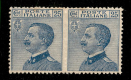 Regno - Vittorio Emanuele III - 1908 - 25 Cent Michetti (83 L) - Coppia Orizzontale Non Dentellata Al Centro - Gomma Int - Autres & Non Classés