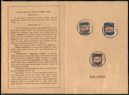 Regno - Vittorio Emanuele III - 1921 - Venezia Giulia (113/115) - Serie Completa Usata Su Folder Con Annulli Del Giorno  - Sonstige & Ohne Zuordnung