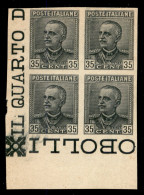 Regno - Vittorio Emanuele III - 1929 - Prova Di Macchina - 35 Cent Parmeggiani (241) - Quartina Angolare - Sempre Senza  - Sonstige & Ohne Zuordnung