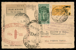 Regno - Posta Aerea - 1934 (27 Gennaio) Primo Volo Roma Buenos Aires (Loghi 3069) - Cartolina In Tariffa Speciale Da Rom - Otros & Sin Clasificación