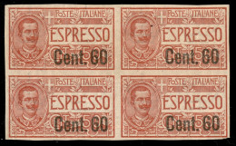 Regno - Espressi - 1922 - 60 Cent Su 50 (6k) - Quartina Non Dentellata - Gomma Originale (1.400) - Otros & Sin Clasificación