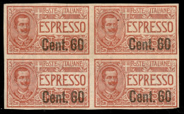 Regno - Espressi - 1922 - 60 Cent Su 50 (6k) - Quartina Non Dentellata - Gomma Originale (1.400) - Autres & Non Classés