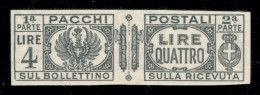 Regno - Pacchi Postali - 1927 - Prova D'Archivio - 4 Lire (P33) - Sempre Senza Gomma - Diena (380) - Andere & Zonder Classificatie
