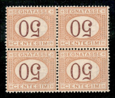 Regno - Segnatasse - 1890 - 50 Cent (25a - Segnatasse) - Quartina Con Cifre Capovolte - Gomma Integra - Ottimamente Cent - Sonstige & Ohne Zuordnung