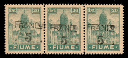 Occupazioni I Guerra Mondiale - Fiume - 1919 - Franco 5 Su 20 Cent (A 75 Cba) - Striscia Di Tre Con Soprastampe Oblique  - Other & Unclassified
