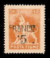 Occupazioni I Guerra Mondiale - Fiume - 1919 - RANCO 5 Su 45 Cent (D79 Vac) - Senza 1 Con F Parziale - Gomma Integra (24 - Autres & Non Classés