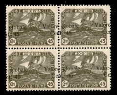 Occupazioni I Guerra Mondiale - Fiume - 1920 - 45 Su 45 Cent Valore Globale (104 I) - Quartina Con Soprastampe Oblique - - Other & Unclassified