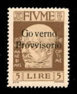 Occupazioni I Guerra Mondiale - Fiume - 1921 - 5 Lire D'Annunzio (162) - Gomma Integra - Autres & Non Classés