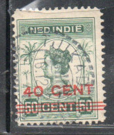 DUTCH INDIA INDIE INDE NEDERLANDS HOLLAND OLANDESE NETHERLANDS INDIES 1922 SURCHARGED WILHELMINA 40c On 50c USED USATO - Nederlands-Indië