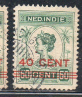 DUTCH INDIA INDIE INDE NEDERLANDS HOLLAND OLANDESE NETHERLANDS INDIES 1922 SURCHARGED WILHELMINA 40c On 50c USED USATO - Nederlands-Indië