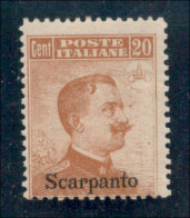 Colonie - Scarpanto - 1917 - 20 Cent Michetti (9) - Gomma Integra (550) - Autres & Non Classés