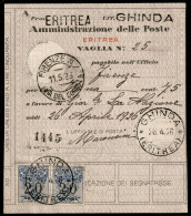 Colonie - Eritrea - Due 20 Cent (1) Su Bollettino Vaglia Da Ghinda Del 26.4.26 (1.600) - Altri & Non Classificati