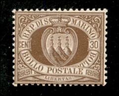 San Marino - 1877 - 30 Cent (6) - Gomma Non Originale (postuma) - Ottimamente Centrato - Otros & Sin Clasificación