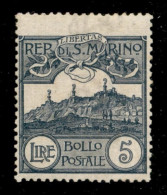 San Marino - 1903 - 5 Lire Veduta (45) - Gomma Originale Con Invisibile Traccia Di Linguella - Ben Centrato (400) - Autres & Non Classés