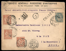 Europa - Francia - Assicurata Da Parigi A Bonneville Del 25.8.1903 Con Affrancatura Multipla (90 + 92 Tre) - Andere & Zonder Classificatie