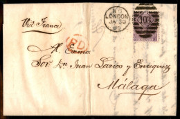 Europa - Gran Bretagna - 6 Pence (30 - Tav. 6) Isolato Su Lettera Da Londra A Malaga Del 30.1.1869 - Sonstige & Ohne Zuordnung