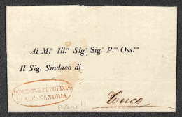 Prefilateliche - Ispezione Di Polizia Di Alessandria (rosso) - Circolare Per Tonco Del 15.9.1818 - Sul Controllo Di Oste - Altri & Non Classificati