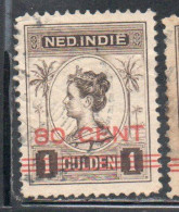 DUTCH INDIA INDIE INDE NEDERLANDS HOLLAND OLANDESE NETHERLANDS INDIES 1922 SURCHARGED WILHELMINA 80c On 1g USED USATO - Nederlands-Indië