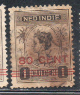 DUTCH INDIA INDIE INDE NEDERLANDS HOLLAND OLANDESE NETHERLANDS INDIES 1922 SURCHARGED WILHELMINA 80c On 1g USED USATO - Nederlands-Indië