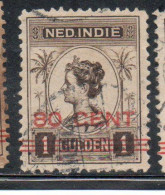 DUTCH INDIA INDIE INDE NEDERLANDS HOLLAND OLANDESE NETHERLANDS INDIES 1922 SURCHARGED WILHELMINA 80c On 1g USED USATO - Nederlands-Indië