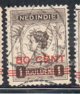 DUTCH INDIA INDIE INDE NEDERLANDS HOLLAND OLANDESE NETHERLANDS INDIES 1922 SURCHARGED WILHELMINA 80c On 1g USED USATO - Nederlands-Indië