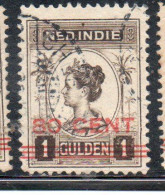 DUTCH INDIA INDIE INDE NEDERLANDS HOLLAND OLANDESE NETHERLANDS INDIES 1922 SURCHARGED WILHELMINA 80c On 1g USED USATO - Nederlands-Indië