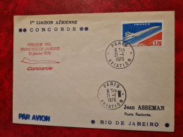 CARTE  1976 FDC  PARIS AVIATION 1ER VOL PARIS RIO DE JANERO - Altri & Non Classificati