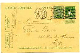 BELGIQUE - COB 137 SUR ENTIER CARTE POSTALE 5C PELLENS DEMONETISE OBLITERATION MECANIQUE BRUXELLES, 1919 - Briefkaarten 1909-1934