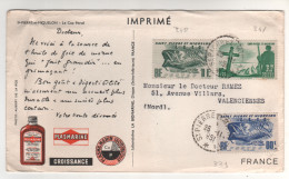 Timbres , Stamps Yvert  339 , 340 , 341 Sur Cp , Carte Publicitaire , Postcard Du 25/11/51 Carte :plis Sur Les Bords !!! - Covers & Documents