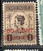 DUTCH INDIA INDIE INDE NEDERLANDS HOLLAND OLANDESE NETHERLANDS INDIES 1922 SURCHARGED WILHELMINA 80c On 1g USED USATO - Nederlands-Indië