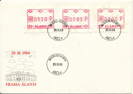 Aland FDC Mariehamn 29-10-1984 Set Of 3 FRAMA Labels With Cachet - Timbres De Distributeurs [ATM]