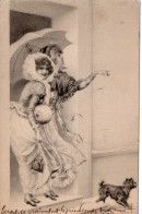ILLUSTRATEURS-R.R WICHERA-2 FEMMES SOUS UN PARAPLUIE ,UN PETIT CHIEN -M.M VIENNE. 1904 - Wichera