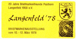 LANGENFELD Rhein 1978 " Phila-Ausstellung LANGENFELD-78 Verein Posthorn " Vignette Cinderella Reklamemarke Sluitzegel - Erinnophilie