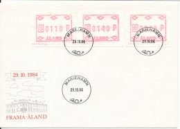 Aland FDC Mariehamn 29-10-1984 Set Of 3 FRAMA Labels With Cachet - Automatenmarken [ATM]