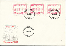 Aland FDC Mariehamn 29-10-1984 Set Of 3 FRAMA Labels With Cachet - Automaatzegels [ATM]