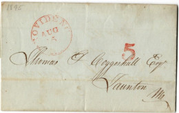 (N99) USA Cover -  Red Postal Marking  Providence Aug 5 - 5 Cts Rate - Taunton (MA) 1845. - …-1845 Vorphilatelie