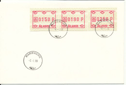 Aland FDC Mariehamn 2-1-1989 Set Of 3 FRAMA Labels - Viñetas De Franqueo [ATM]