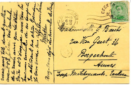 BELGIQUE - COB 137 GRIFFE AVEC DATEUR EECKEREN 6 DEC. 18 SUR CARTE POSTALE - Covers & Documents