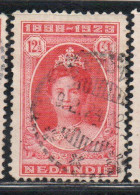 DUTCH INDIA INDIE INDE NEDERLANDS HOLLAND OLANDESE NETHERLANDS INDIES 1923 QUEEN WILHELMINA 12 1/2c USED USATO OBLITERE' - Nederlands-Indië