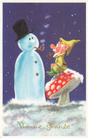Bonhomme De Neige , Lutin & Champignon * CPA Illustrateur * Mushroom Champignons Snowman Leprechaun Lutine Pipe Tabac - Funghi