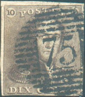 N°1 - Epaulette 10 Centimes Brun-SEPIA, TB Margée, Obl. P.75 LOKEREN Idéalement Apposée. Splendide Frappe. - Superbe - 1 - 1849 Hombreras